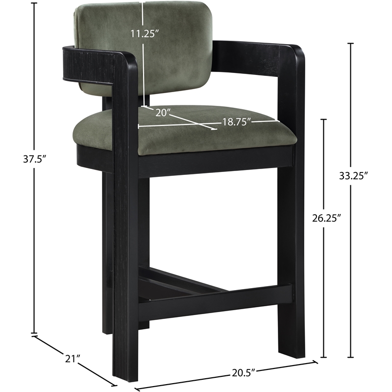 Pemberly Row Contemporary Solid Wood Frame Green Ultra Luxe Velvet Stool