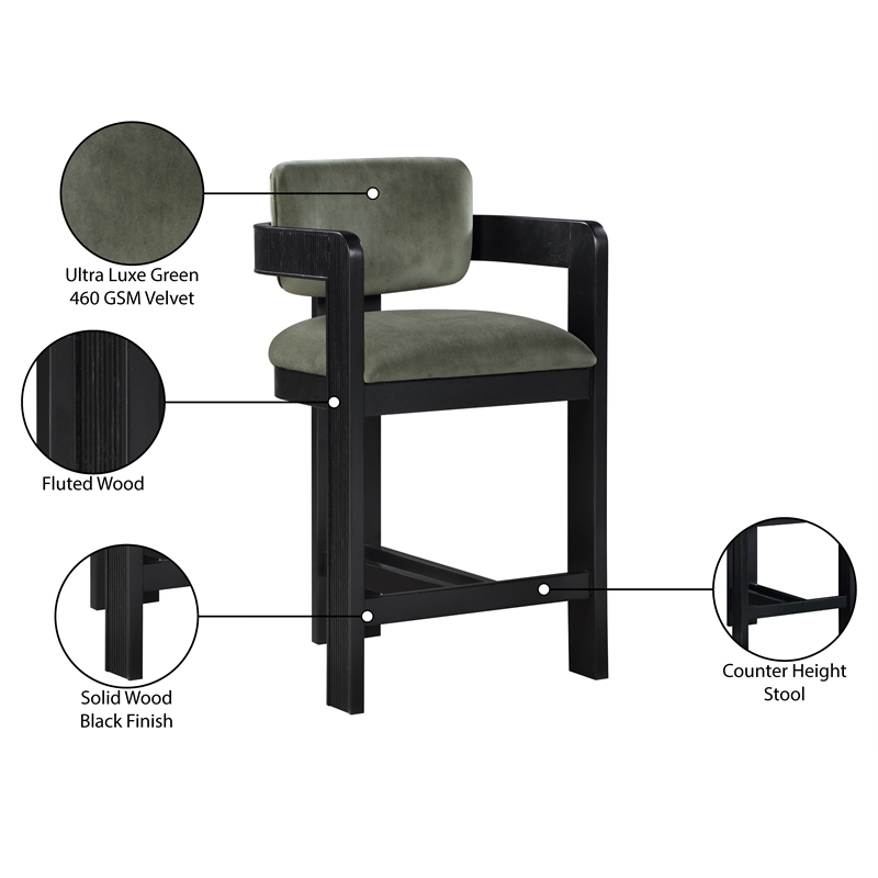Pemberly Row Contemporary Solid Wood Frame Green Ultra Luxe Velvet Stool