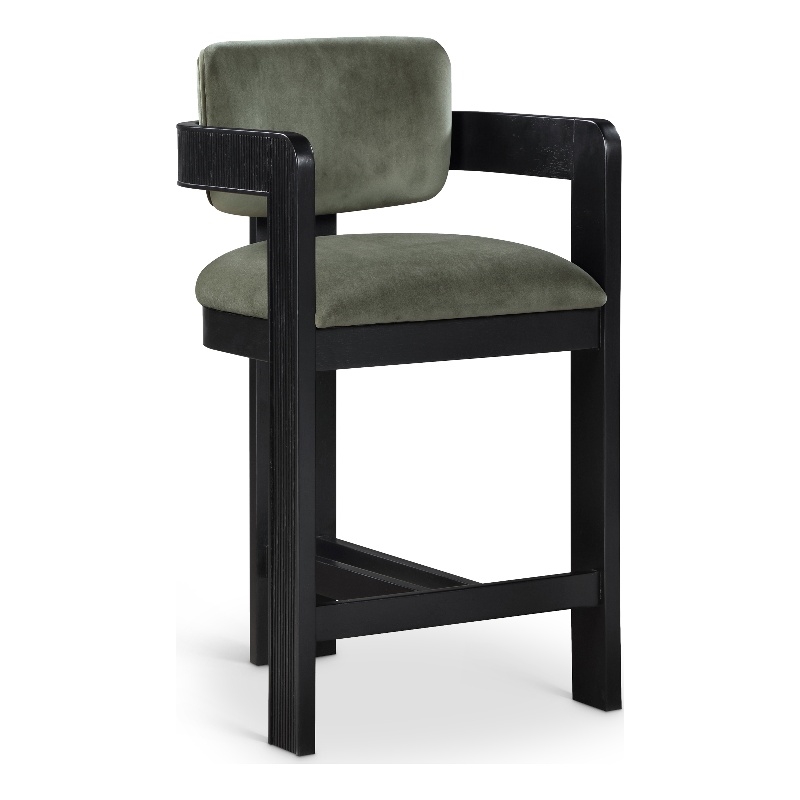 Pemberly Row Contemporary Solid Wood Frame Green Ultra Luxe Velvet Stool