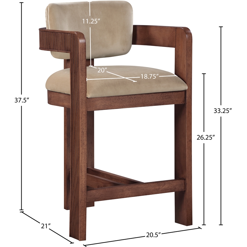 Pemberly Row Contemporary Solid Wood Frame Beige Ultra Luxe Velvet Stool