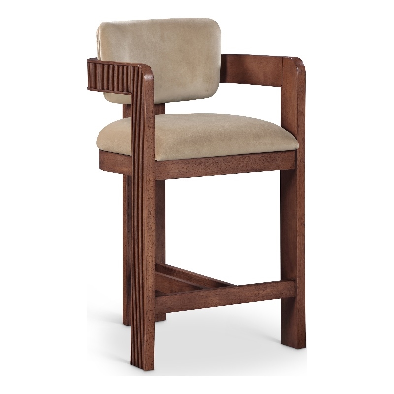 Pemberly Row Contemporary Solid Wood Frame Beige Ultra Luxe Velvet Stool
