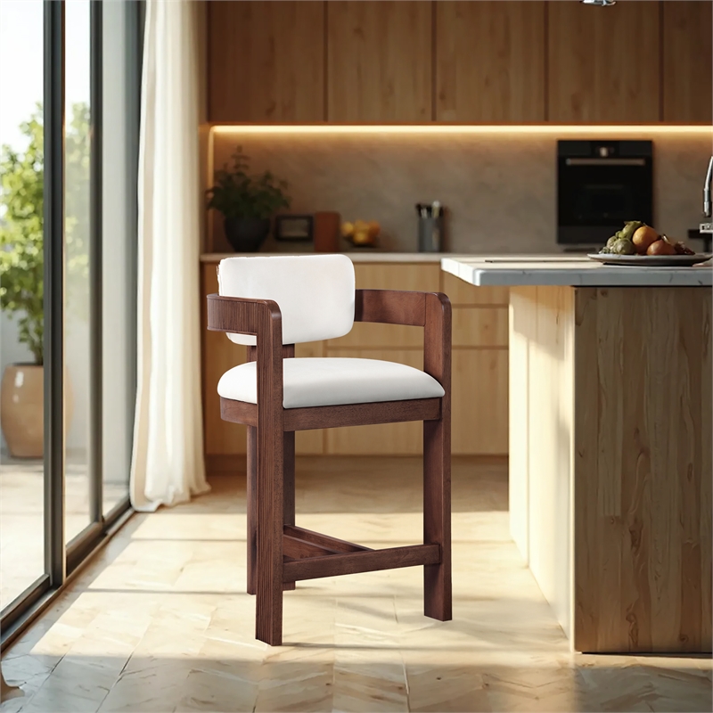 Pemberly Row Contemporary Solid Wood Frame Cream Ultra Luxe Velvet Stool