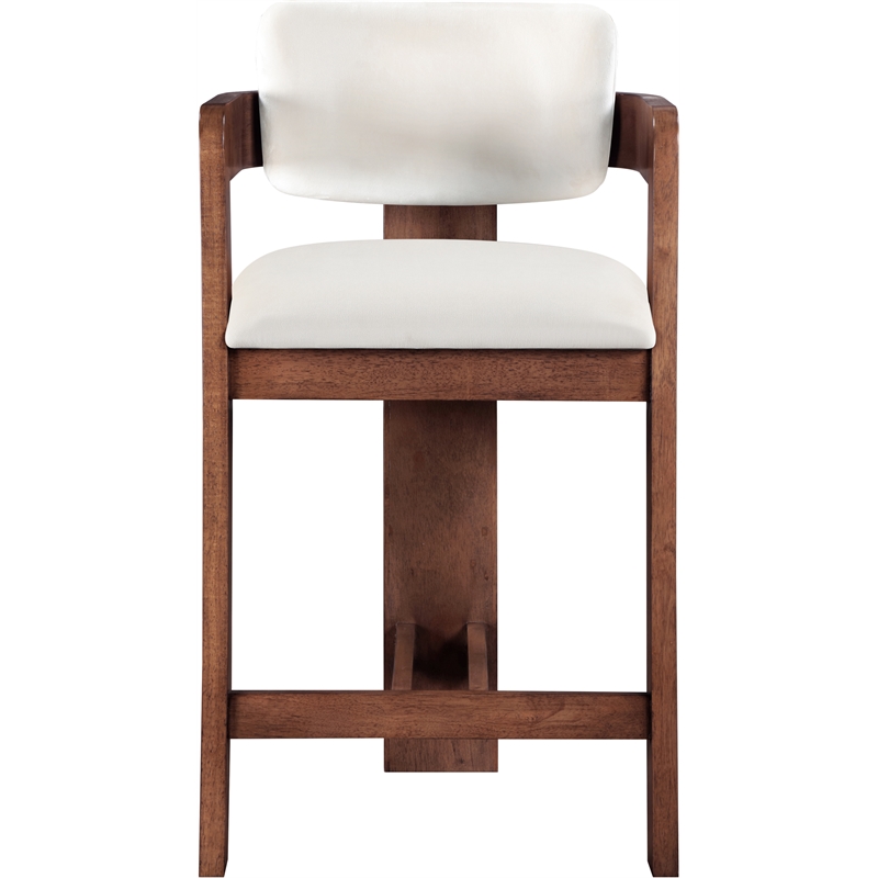 Pemberly Row Contemporary Solid Wood Frame Cream Ultra Luxe Velvet Stool