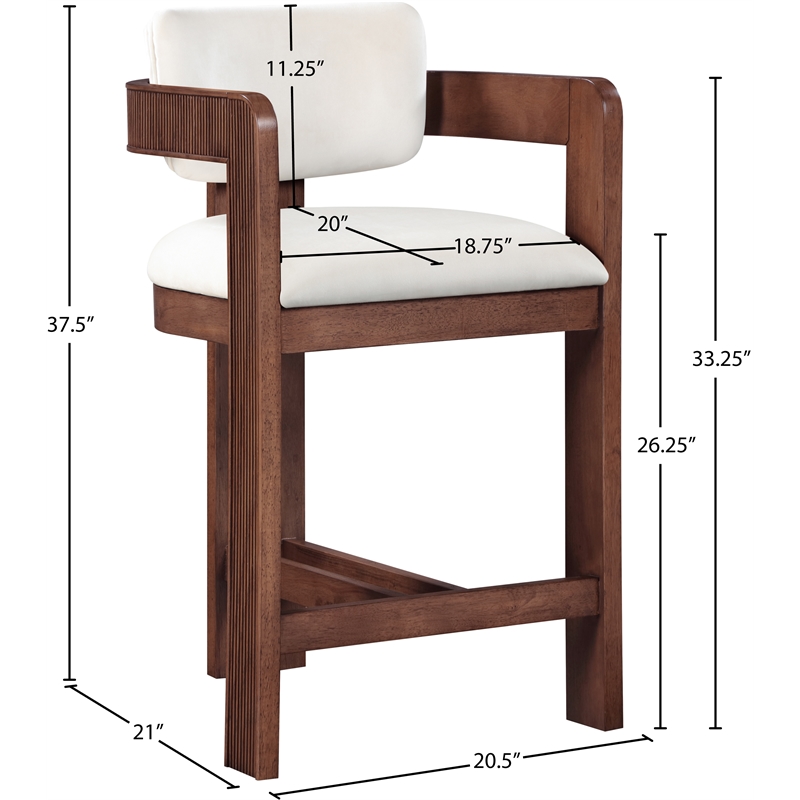 Pemberly Row Contemporary Solid Wood Frame Cream Ultra Luxe Velvet Stool