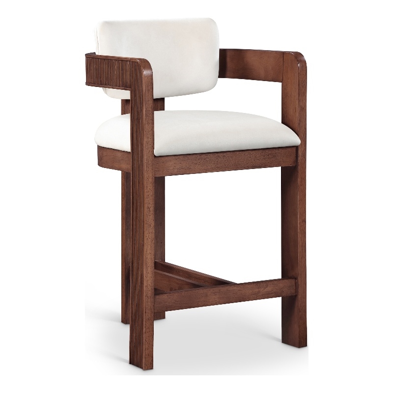 Pemberly Row Contemporary Solid Wood Frame Cream Ultra Luxe Velvet Stool