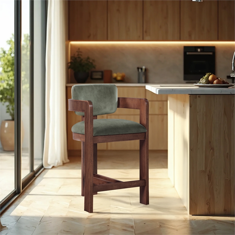 Pemberly Row Contemporary Solid Wood Frame Green Ultra Luxe Velvet Stool