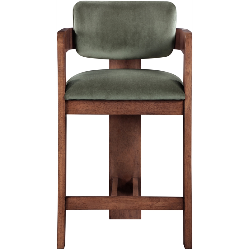 Pemberly Row Contemporary Solid Wood Frame Green Ultra Luxe Velvet Stool