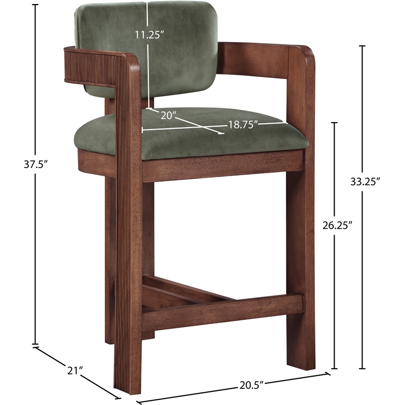 Pemberly Row Contemporary Solid Wood Frame Green Ultra Luxe Velvet Stool