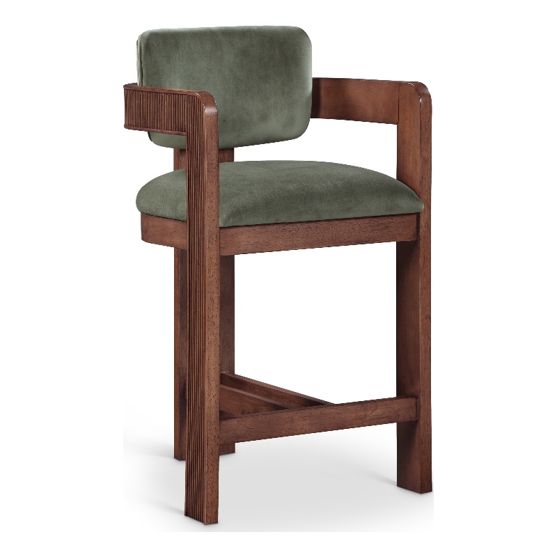 Pemberly Row Contemporary Solid Wood Frame Green Ultra Luxe Velvet Stool