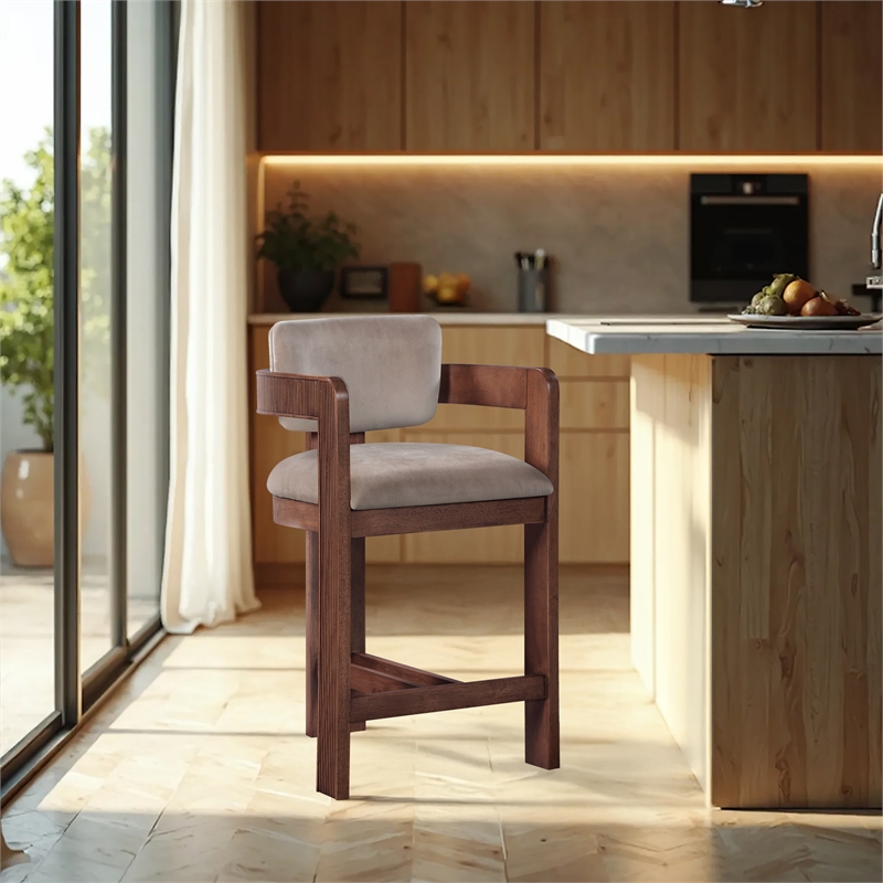 Pemberly Row Contemporary Solid Wood Frame Taupe Ultra Luxe Velvet Stool