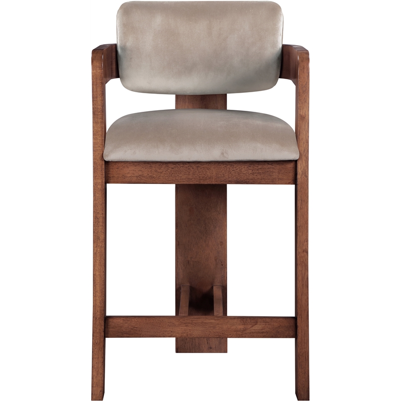 Pemberly Row Contemporary Solid Wood Frame Taupe Ultra Luxe Velvet Stool