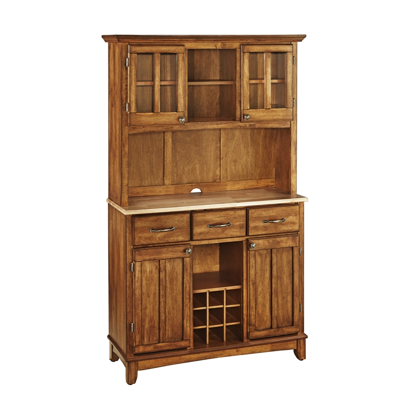 Pemberly Row Contemporary Wood Buffet with Hutch in Brown Finish