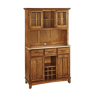 Pemberly Row Contemporary Wood Buffet with Hutch in Brown Finish