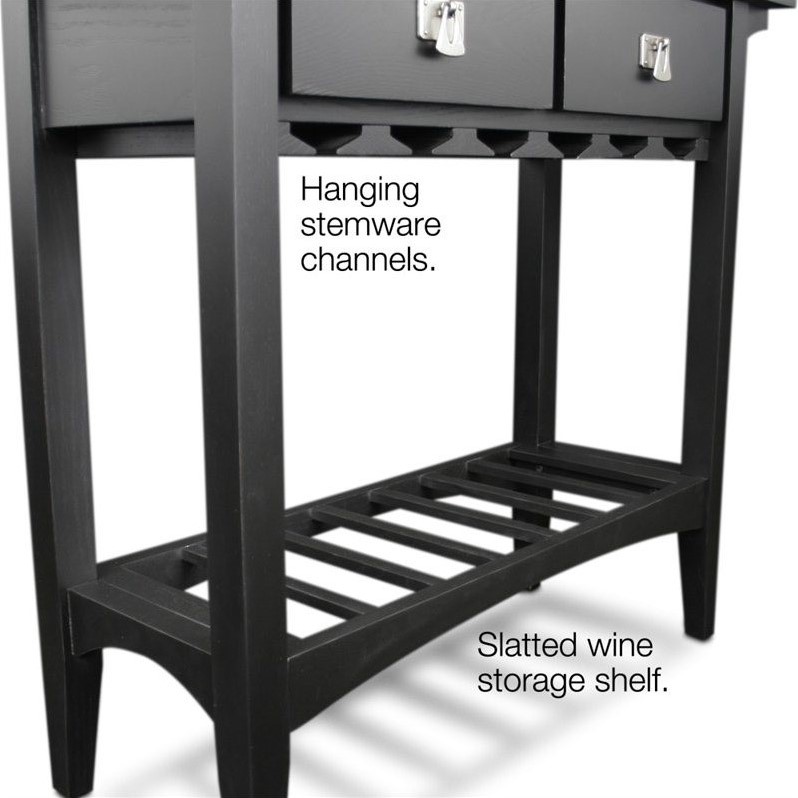Pemberly Row Wood Mission Wine Stand with Storage Drawers in Black
