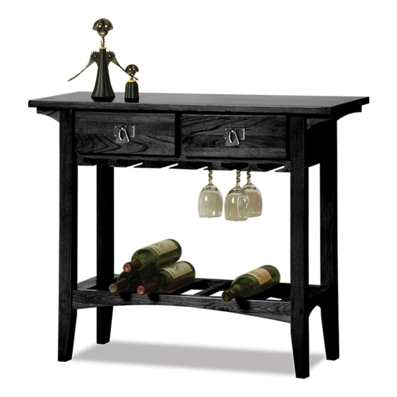 Pemberly Row Wood Mission Wine Stand with Storage Drawers in Black