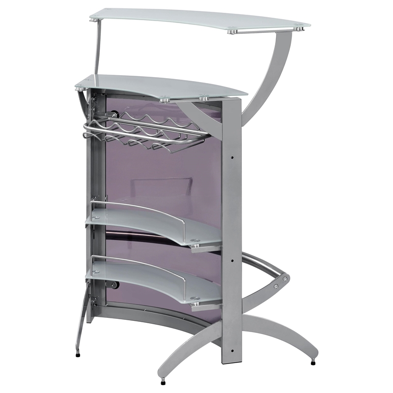 Pemberly Row 2-shelf Curved Freestanding Home Bar Cabinet Silver