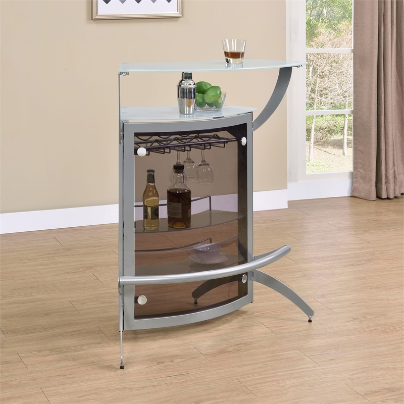 Pemberly Row 2-shelf Curved Freestanding Home Bar Cabinet Silver