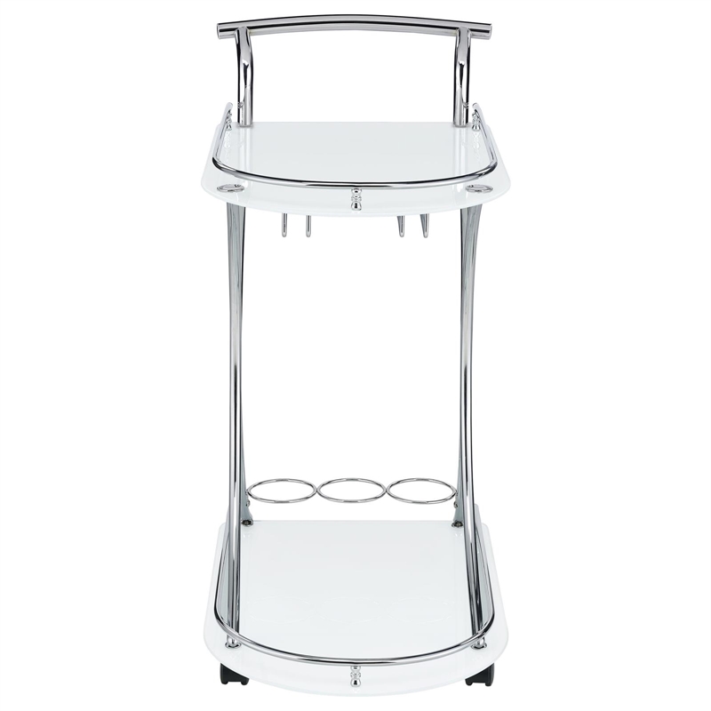 Pemberly Row 2-tier Glass Shelf Metal Bar Cart White and Chrome