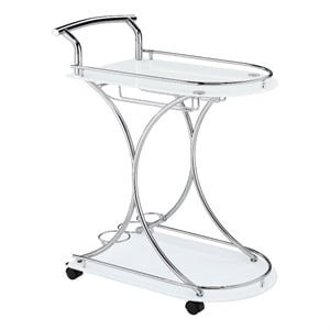 Pemberly Row 2-tier Glass Shelf Metal Bar Cart White and Chrome