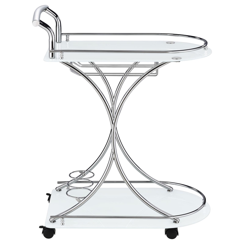Pemberly Row 2-tier Glass Shelf Metal Bar Cart White and Chrome