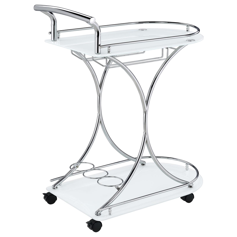 Pemberly Row 2-tier Glass Shelf Metal Bar Cart White and Chrome