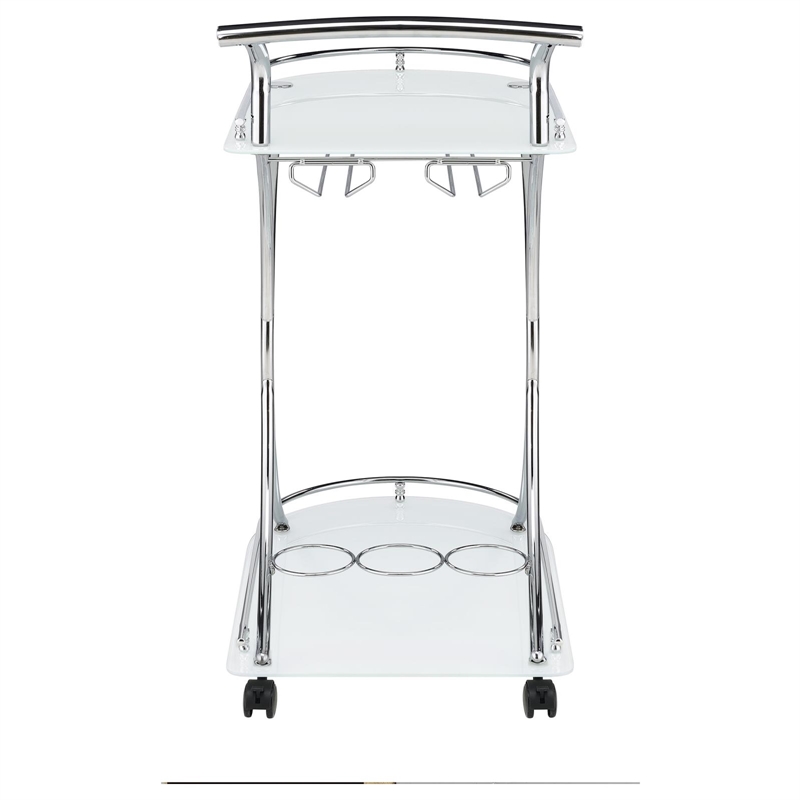 Pemberly Row 2-tier Glass Shelf Metal Bar Cart White and Chrome