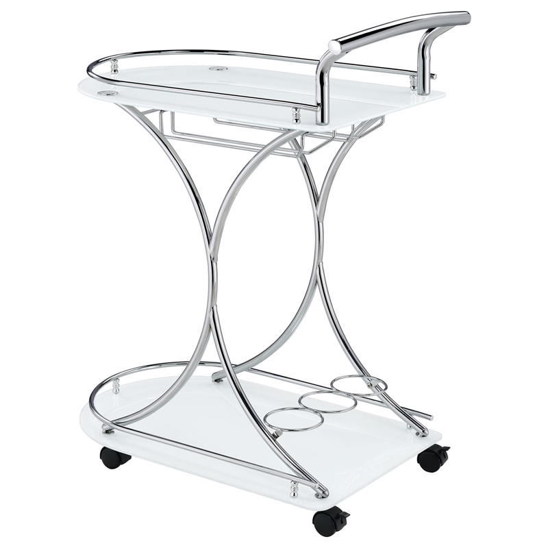 Pemberly Row 2-tier Glass Shelf Metal Bar Cart White and Chrome
