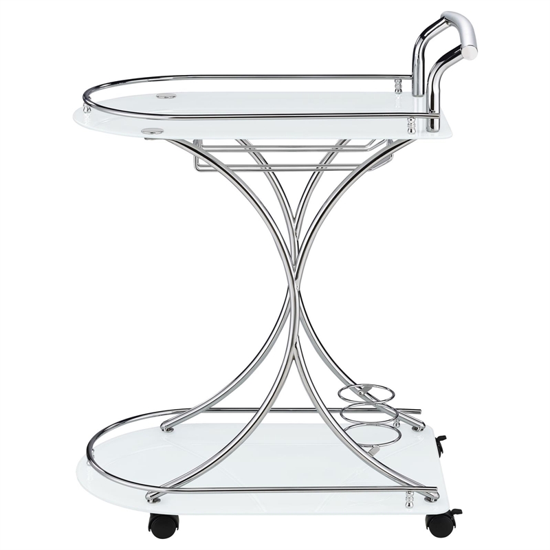 Pemberly Row 2-tier Glass Shelf Metal Bar Cart White and Chrome