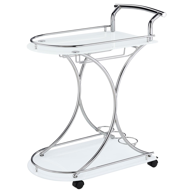 Pemberly Row 2-tier Glass Shelf Metal Bar Cart White and Chrome