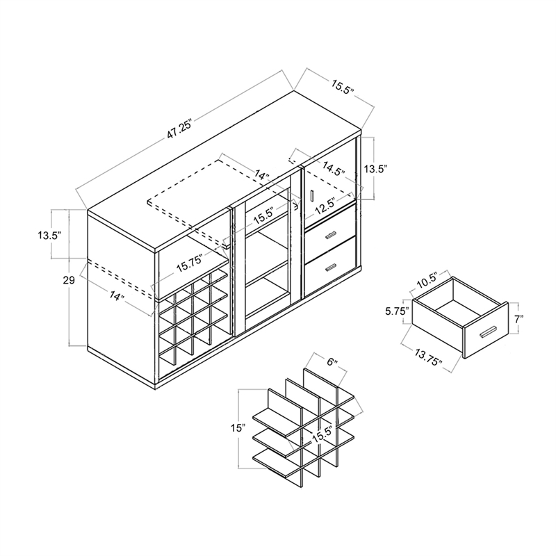 Pemberly Row Contemporary Wood Multi-Storage Buffet in Cappuccino