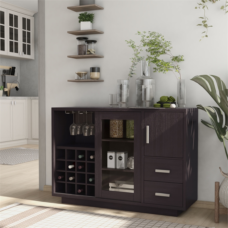 Pemberly Row Contemporary Wood Multi-Storage Buffet in Cappuccino