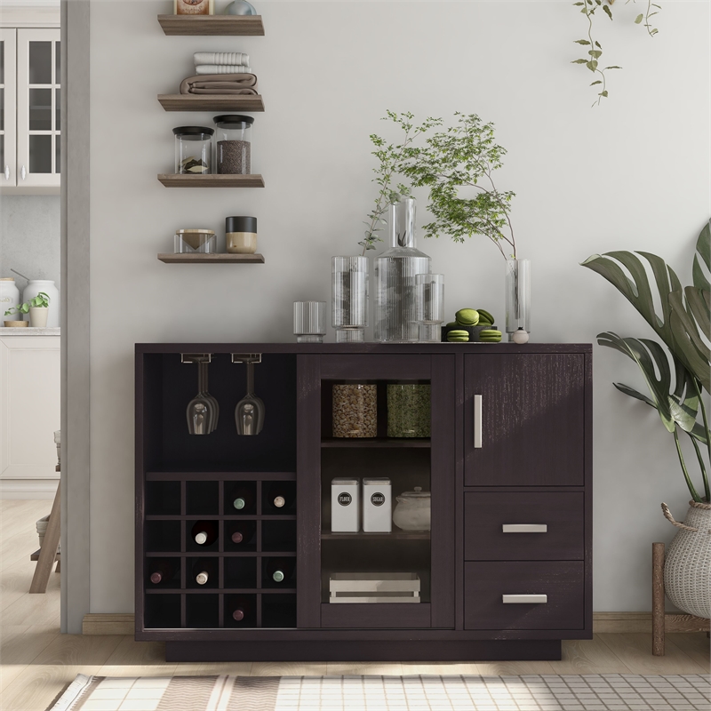 Pemberly Row Contemporary Wood Multi-Storage Buffet in Cappuccino