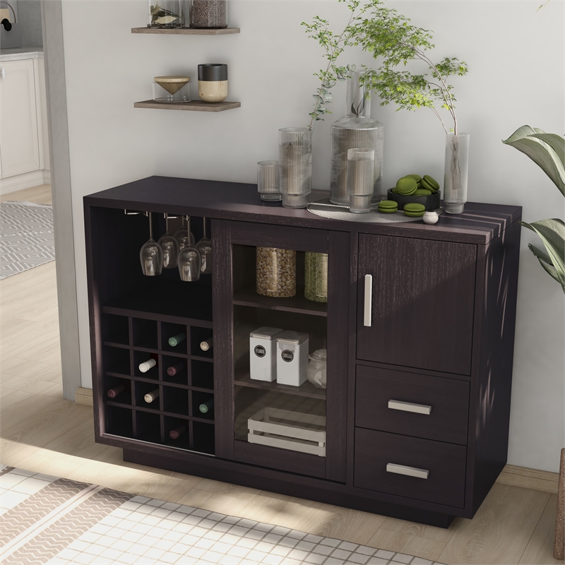 Pemberly Row Contemporary Wood Multi-Storage Buffet in Cappuccino