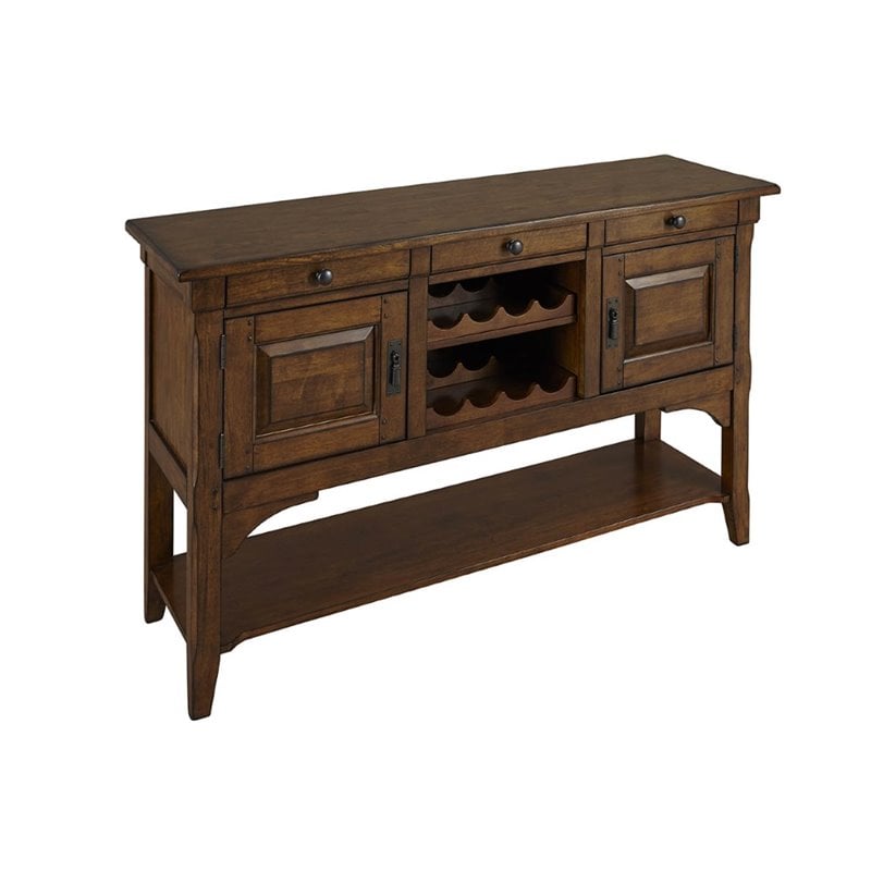Pemberly Row Contemporary Solid Wood Wine Rack Sideboard in Warm Pecan