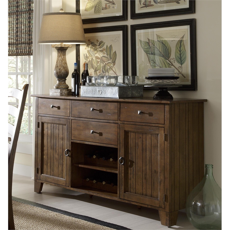 Pemberly Row Contemporary Wine Rack Sideboard in Rustic Amber