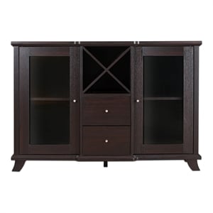 Pemberly Row Transitional Wood Buffet with Wine Rack in Cappuccino