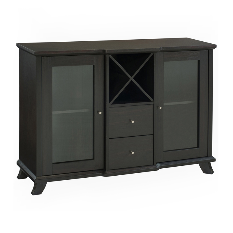 Pemberly Row Transitional Wood Buffet with Wine Rack in Cappuccino