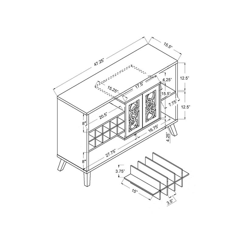 Pemberly Row Contemporary Wood Multi-Storage Buffet in Cappuccino