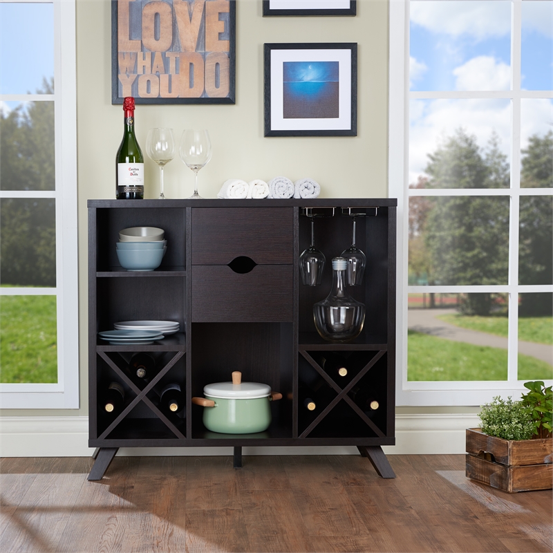 Pemberly Row Transitional Engineered Wood Wine Rack/Buffet in Cappuccino