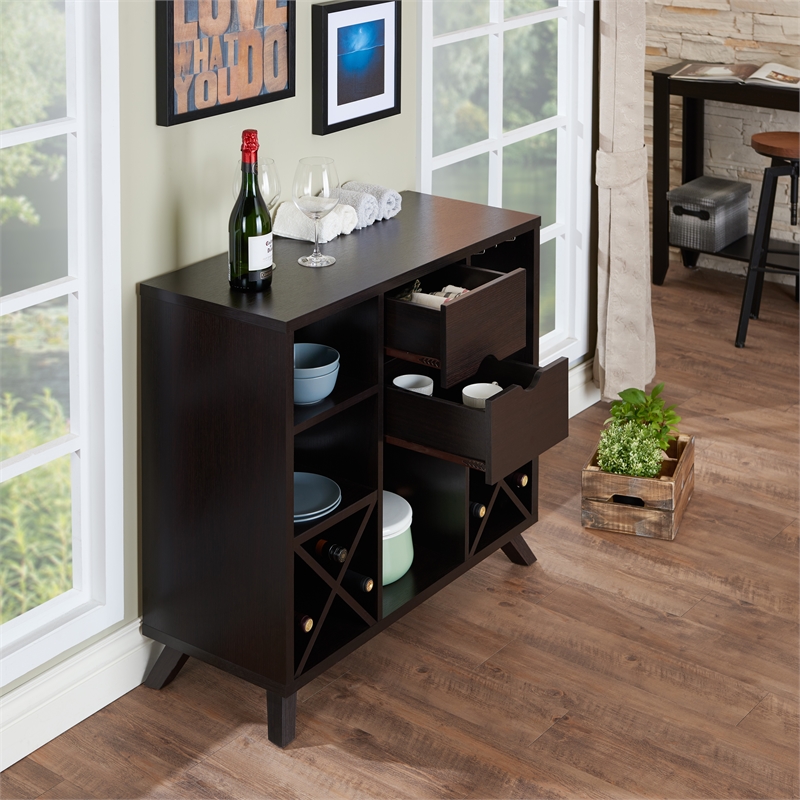 Pemberly Row Transitional Engineered Wood Wine Rack/Buffet in Cappuccino