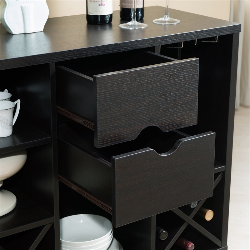 Pemberly Row Transitional Engineered Wood Wine Rack/Buffet in Cappuccino