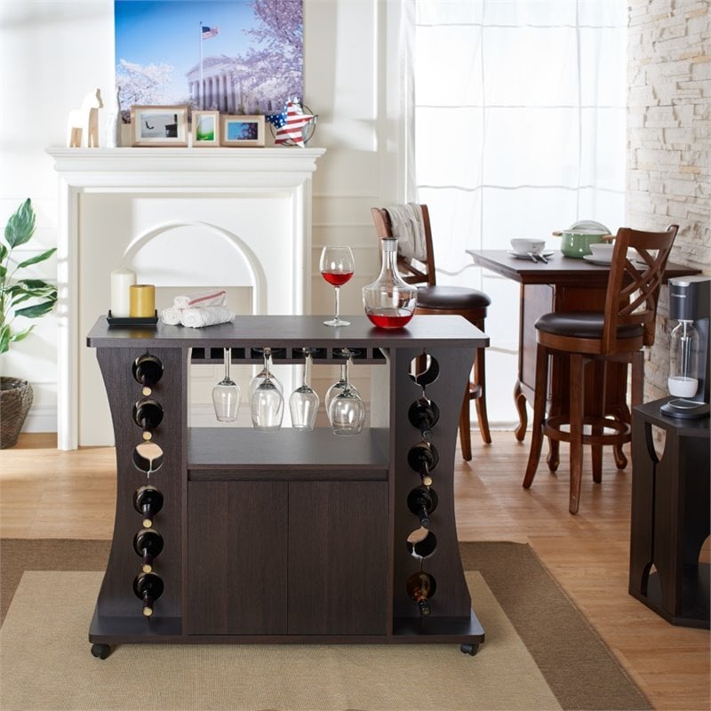 Pemberly Row Contemporary Wood Buffet with Wine Rack in Espresso
