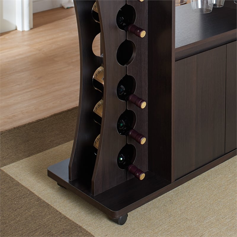 Pemberly Row Contemporary Wood Buffet with Wine Rack in Espresso