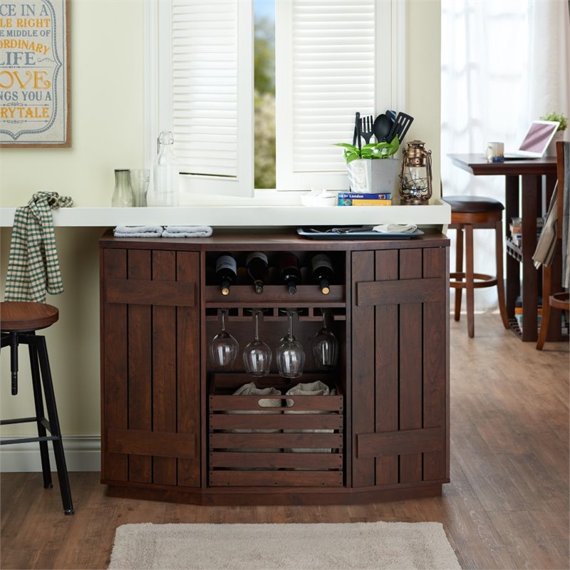 Pemberly Row Transitional Wood Multi-Storage Buffet in Vintage Walnut