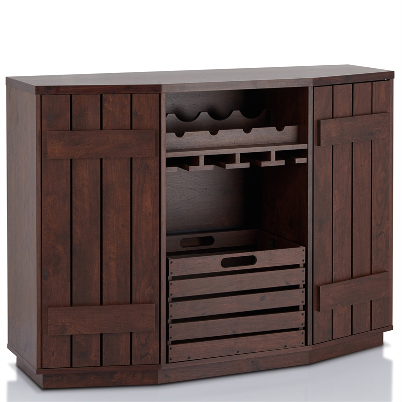 Pemberly Row Transitional Wood Multi-Storage Buffet in Vintage Walnut