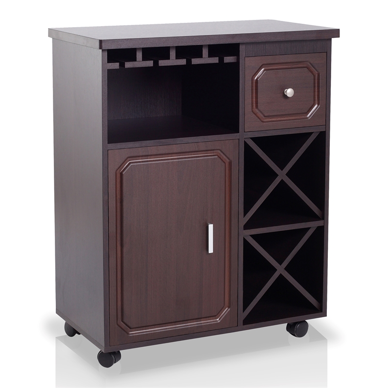 Pemberly Row Contemporary Wood Wine Rack Kitchen Cart in Espresso