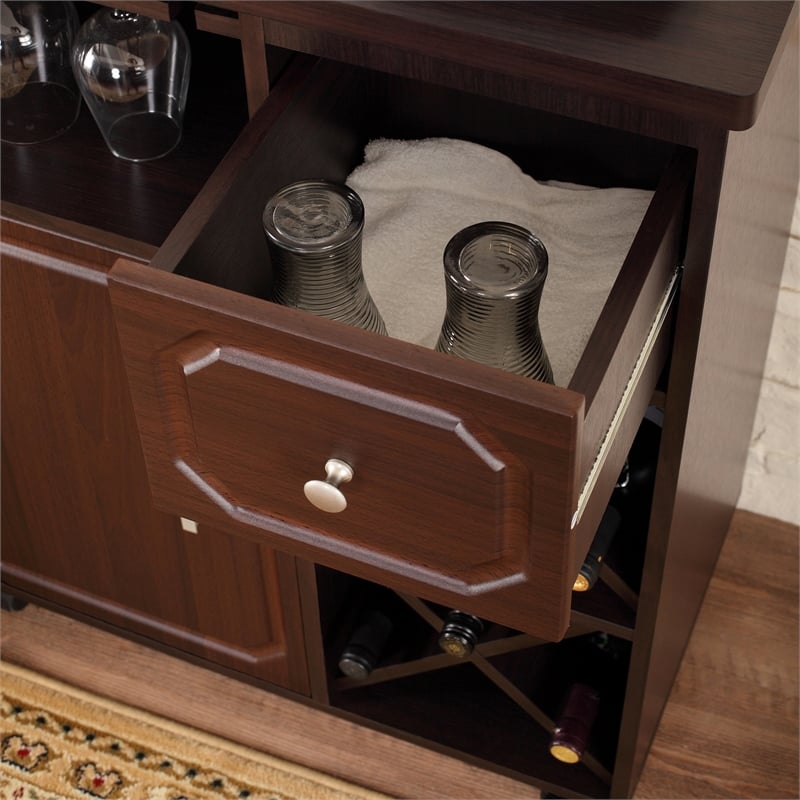 Pemberly Row Contemporary Wood Wine Rack Kitchen Cart in Espresso