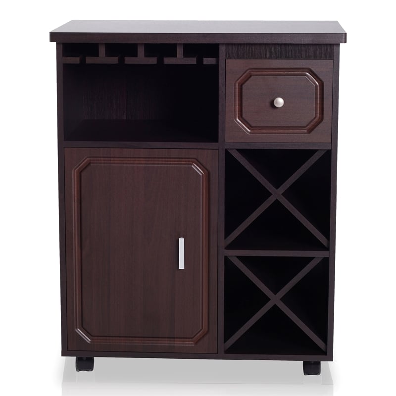 Pemberly Row Contemporary Wood Wine Rack Kitchen Cart in Espresso