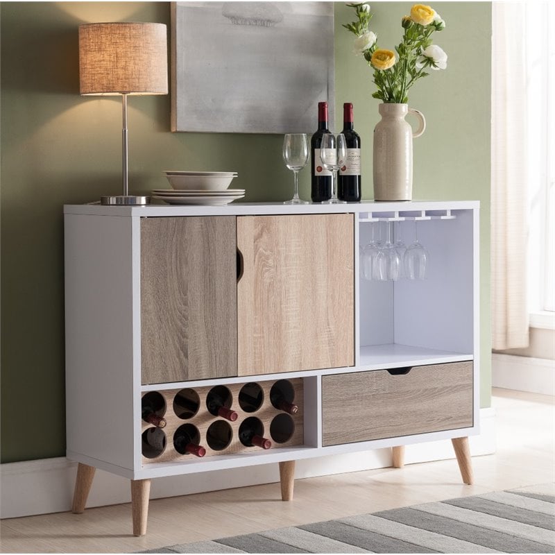 Pemberly Row ModernTransitional Wood 10-Bottle Wine Rack in White