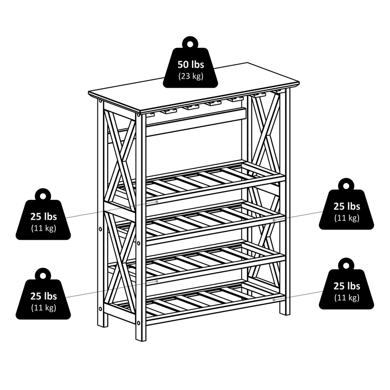 Pemberly Row Transitional Solid Wood Wine Rack with Glass Racks in Espresso